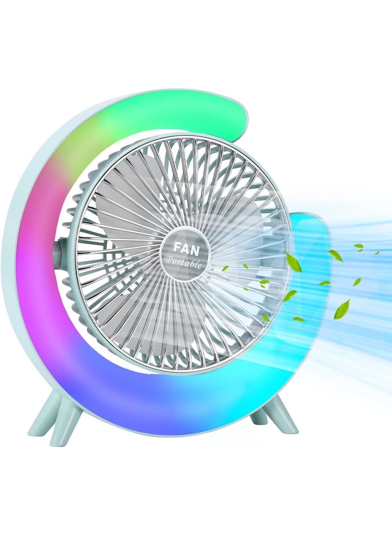 Multicolor LED Desktop Fan - 180° Rotatable Portable Personal Fan with 5 Lighting Modes - 3-Speed Quiet USB Rechargeable Table Fan for Home, Office, Bedroom & Travel - Image 5